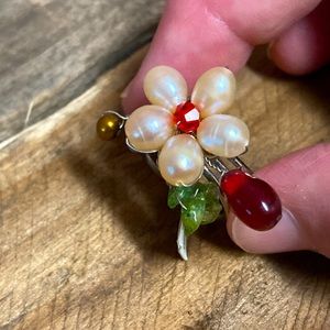 NWT Pier One Handmade Pearl and Shell Flower Adjustable Ring